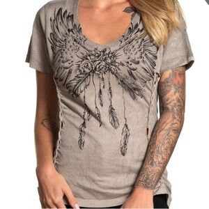 Women’s Affliction Rose Feather GREY SAND Top